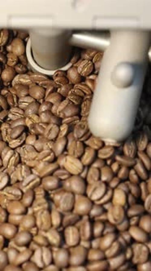 Close Up of Coffee Beans Roasting in Machine