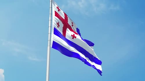 Realistic Adjara Flag Waving Loop Against Blue Sky