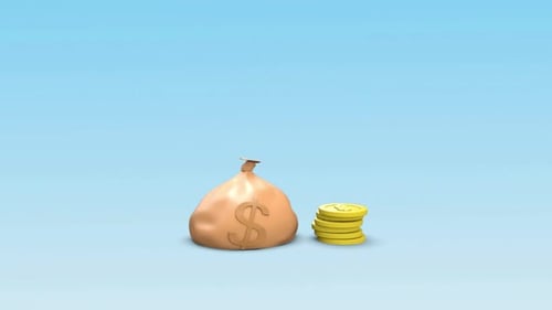 Dynamic 3D Money Bag and Gold Coin Stack Animation