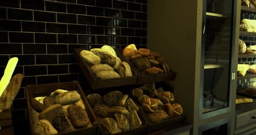 Freshly Baked Bread Displayed in a Cozy Bakery