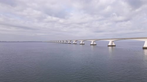 gliding images over the water from the Oosterschelde to the enormous Zeeland bridge in the Dutch Zee