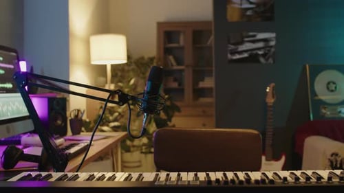 Home Recording Studio with Microphone and Synthesizer Setup