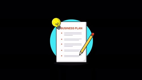 Animated Flat Design Business Plan with Idea and Pencil