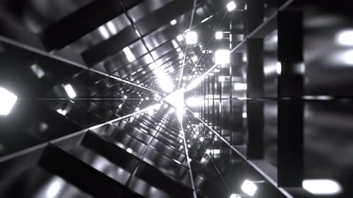 White Sci Fi Triangular Tunnel With Neon Cubes Background VJ Loop l 4K
