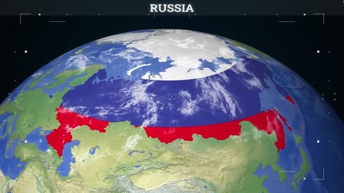 3D Earth Globe Highlighting Russia with Flag Overlay