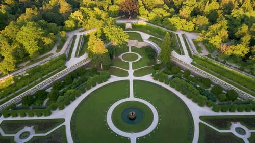 4K Aerial Drone Video of the Manicured Felsenbrunnen Garden at the Grand Residence Palace in Würzbur
