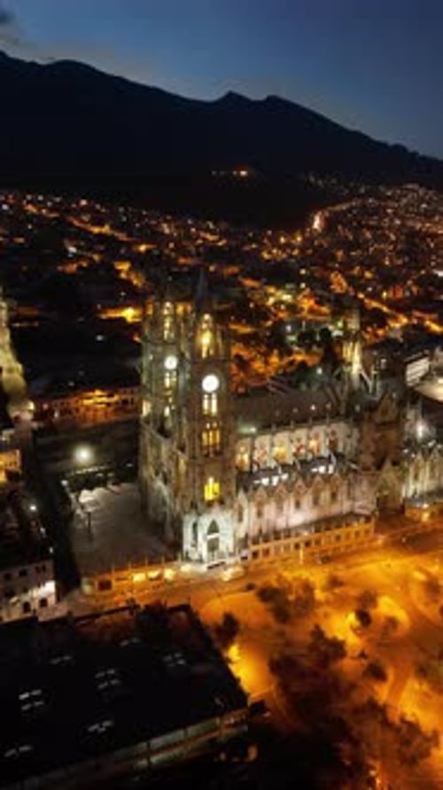 Aerial shot of quito church. Basilica of the National Vow in the historic center of QUITO