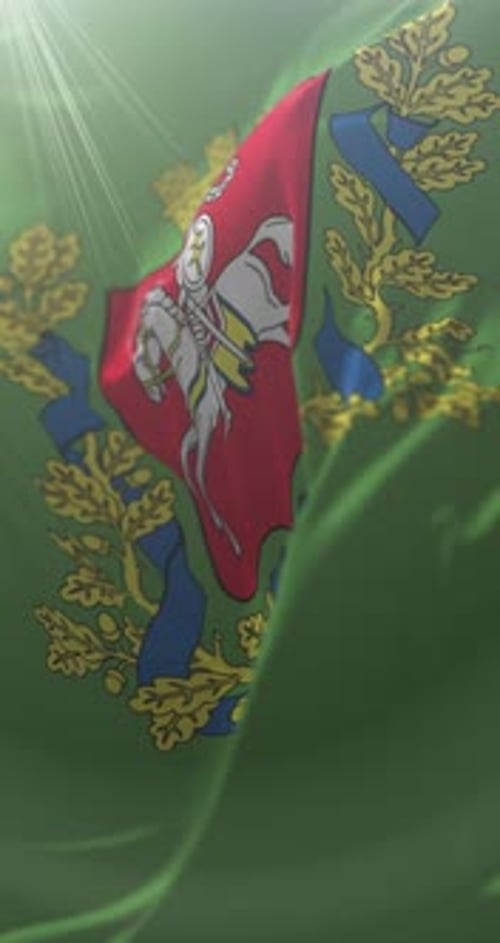 Animated Heraldic Coat of Arms on Waving Green Flag