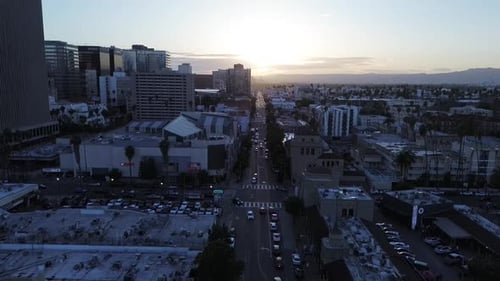 Aerial View of City Street at Dawn