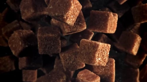 Cane Sugar Cubes Fly Up and Fall Down Filmed on a Highspeed Camera at 1000 Fps