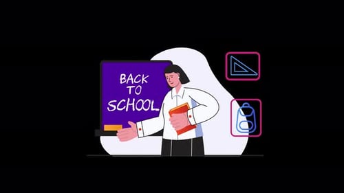 European teacher in classroom promoting back to school theme