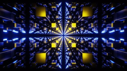 Gold and Blue Abstract Cubic Dimension Background VJ Loop in 4K