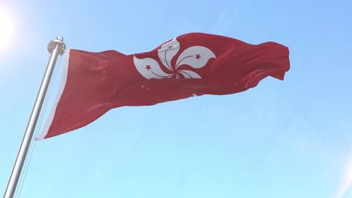 Realistic Hong Kong Flag Waving in Blue Sky