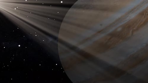 Rotating Planet in Starfield with Sunbeams