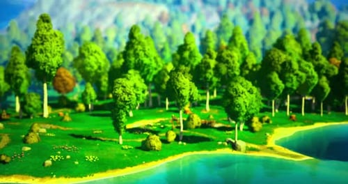 Lush Green 3D Animated Nature Landscape with Lake