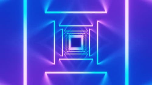 Purple and Blue Abstract Geometric Neon Square Tunnel Loop Animation Background