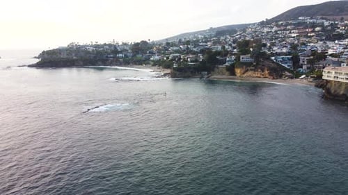 Southern California, West Coast, USA. Crescent Bay Beach Cliffs, Laguna, Orange County. Drone Shots