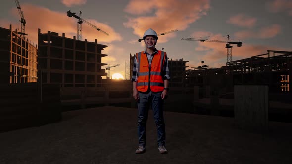 Full Body Of Asian Male Engineer Smiling To Camera At Building Site ...
