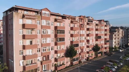 Three residential buildings with standard design and color in a residential district of Istanbul are