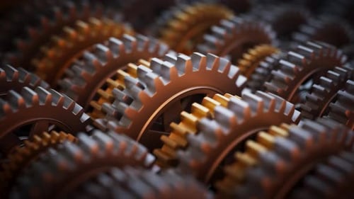 Seamless Loop of Interlocking Metallic Gears Animation