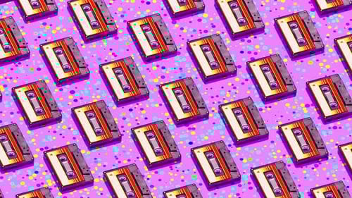Vibrant Retro Cassette Tapes Looping Pattern Animation
