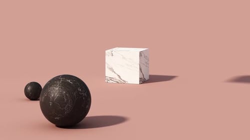 Minimalist 3D Marble Shapes on Pink Background