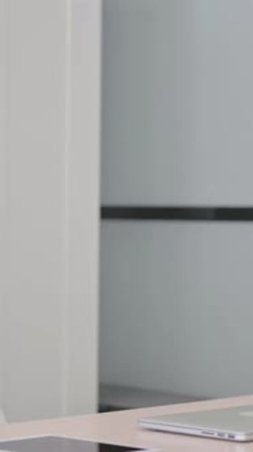 Businessman Coming Back to Office for Work, vertical video