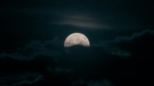 Full Moon Behind Ominous Clouds at Night