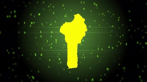 Futuristic Digital Map Reveal with Binary Code and Glitch