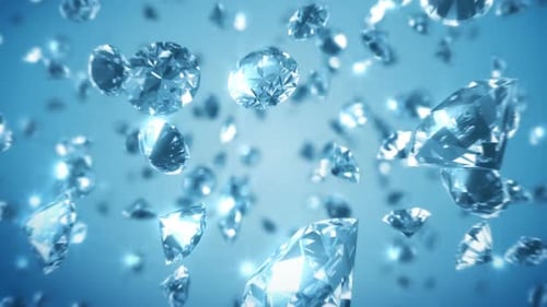 Sparkling Diamonds Falling on Blue Background Loop