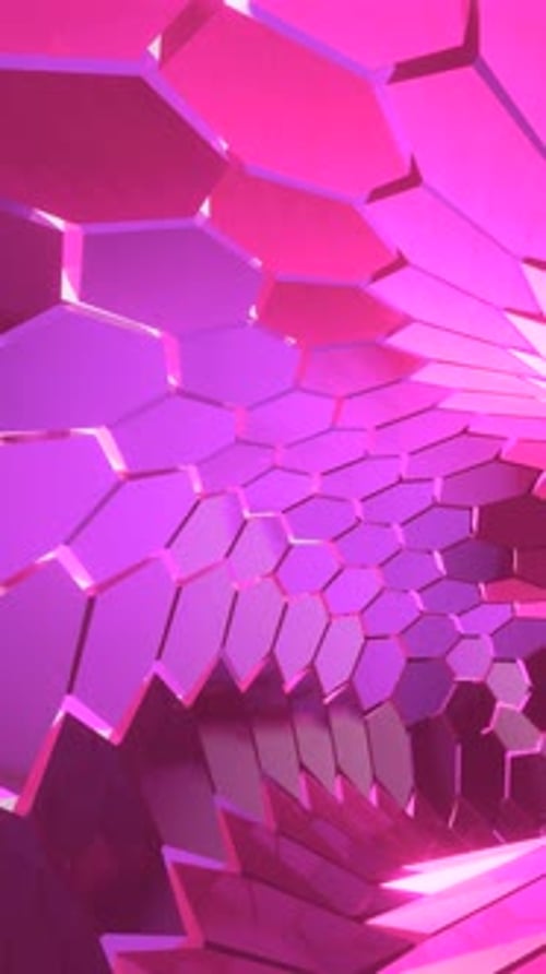 Forming an Abstract Pink Hexagonal Tunnel with Radiant Light Effects