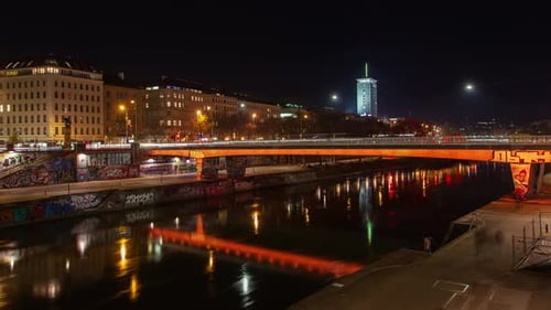 Tranquil Evening Over Vienna's Waterfront Timelapse Footage