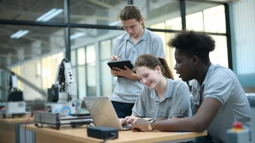 Trainee Robotics engineer learning with Programming and Manipulating Robot Hand