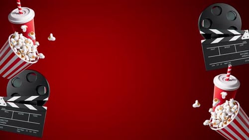 Cinema Concept Background With Popcorn Soda And Film Reel Copy Space For Text 4