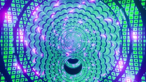 Neon Futuristic Abstract Digital Grid Tunnel Loop