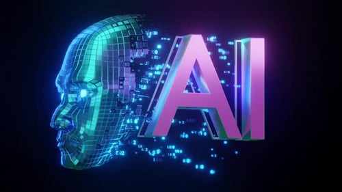 Futuristic Artificial Intelligence Digital Head with Data Flow