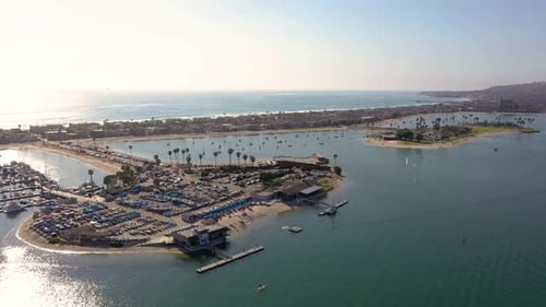 Sunny Coastal Bay Aerial View Beach Peninsula Boats Vacation Travel