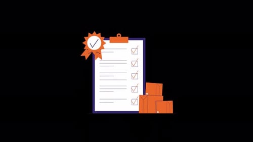 Animated Flat Design Checklist with Delivery Boxes and Badge