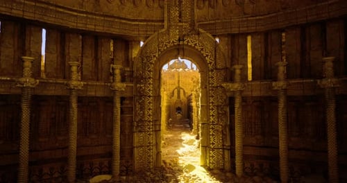 Captivating Ancient Architecture Illuminated By Warm Sunlight in Expansive Hall