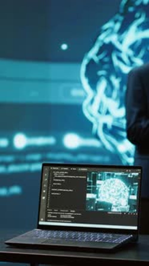 Vertical Video Close Up of Notebook Used By Employees Developing AI Systems in Tech Startup