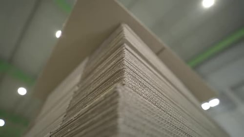 Stack of Finished Cardboard Sheets in Factory Warehouse