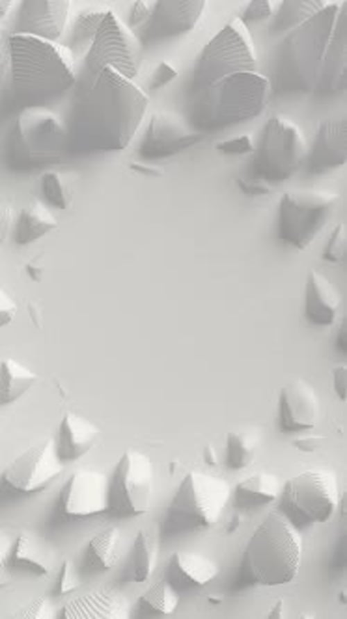 Abstrakte weiße Landschaft mit beweglichen Würfeln, schleifbare geometrische Geländebewegung mit einer Leerstelle darin