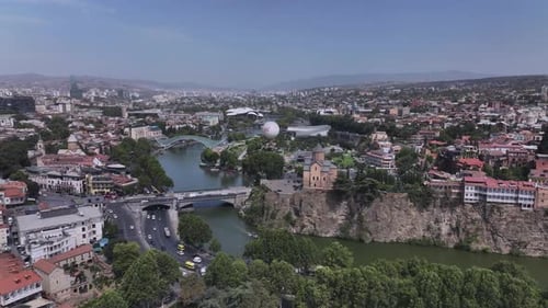 Flying Over The Center Of Tbilisi
