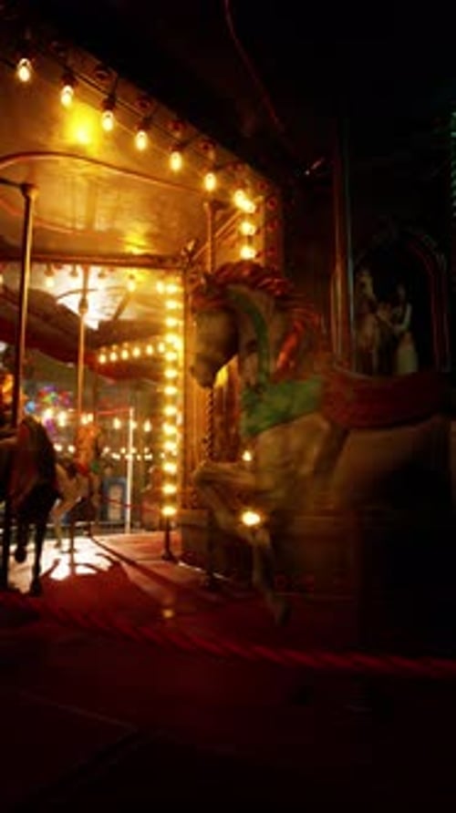 Abandoned Carousel at a Deserted Amusement Park By Night