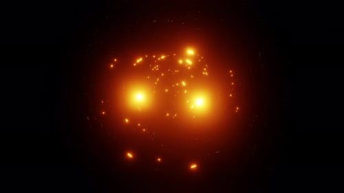 Orange spiral shimmering particles sparkle to the rhythm VJ loop overlay 3d render. Rotating