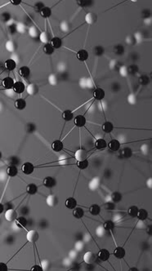 Abstract 3D spheres network symbolizing molecules, science, and technology.