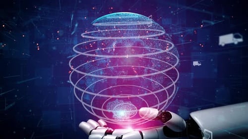 Robotic Arm Holding Digital Earth Technology Concept