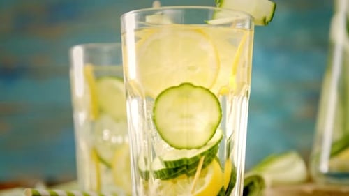 Refreshing Lemon and Cucumber Infused Water Still Life