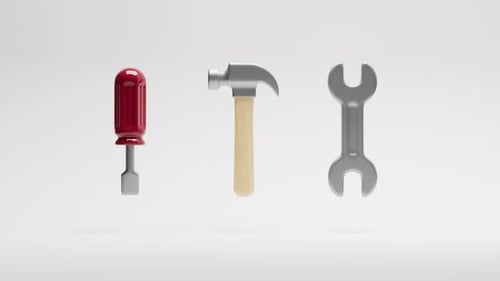 Spinning Basic Handtool Set of Screwdriver, Hammer and Wrench