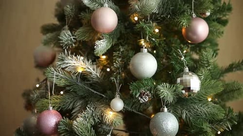 Decorated Christmas Tree with Lights and Ornaments